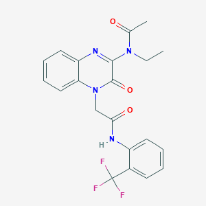 molecular formula C21H19F3N4O3 B11228871 N-ethyl-N-[3-oxo-4-(2-oxo-2-{[2-(trifluoromethyl)phenyl]amino}ethyl)-3,4-dihydroquinoxalin-2-yl]acetamide 