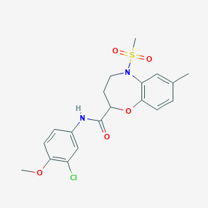 molecular formula C19H21ClN2O5S B11229174 N-(3-chloro-4-methoxyphenyl)-7-methyl-5-(methylsulfonyl)-2,3,4,5-tetrahydro-1,5-benzoxazepine-2-carboxamide 