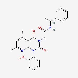 molecular formula C26H26N4O4 B11229329 2-[1-(2-methoxyphenyl)-5,7-dimethyl-2,4-dioxo-1,4-dihydropyrido[2,3-d]pyrimidin-3(2H)-yl]-N-(1-phenylethyl)acetamide 