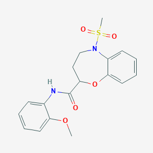 molecular formula C18H20N2O5S B11229367 N-(2-methoxyphenyl)-5-(methylsulfonyl)-2,3,4,5-tetrahydro-1,5-benzoxazepine-2-carboxamide 