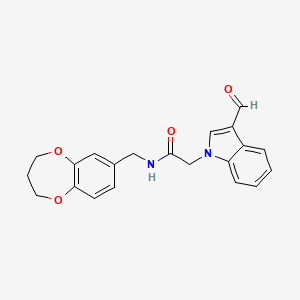 molecular formula C21H20N2O4 B11229976 N-(3,4-dihydro-2H-1,5-benzodioxepin-7-ylmethyl)-2-(3-formyl-1H-indol-1-yl)acetamide 