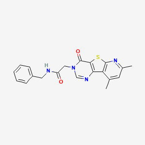 molecular formula C20H18N4O2S B11231304 N-benzyl-2-(11,13-dimethyl-6-oxo-8-thia-3,5,10-triazatricyclo[7.4.0.02,7]trideca-1(9),2(7),3,10,12-pentaen-5-yl)acetamide 