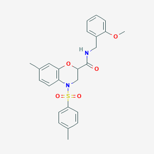 molecular formula C25H26N2O5S B11231356 N-(2-methoxybenzyl)-7-methyl-4-[(4-methylphenyl)sulfonyl]-3,4-dihydro-2H-1,4-benzoxazine-2-carboxamide 