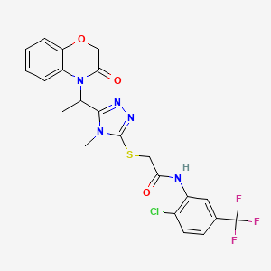 molecular formula C22H19ClF3N5O3S B11231365 N-[2-chloro-5-(trifluoromethyl)phenyl]-2-({4-methyl-5-[1-(3-oxo-2,3-dihydro-4H-1,4-benzoxazin-4-yl)ethyl]-4H-1,2,4-triazol-3-yl}sulfanyl)acetamide 