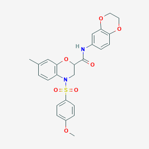 molecular formula C25H24N2O7S B11231423 N-(2,3-dihydro-1,4-benzodioxin-6-yl)-4-[(4-methoxyphenyl)sulfonyl]-7-methyl-3,4-dihydro-2H-1,4-benzoxazine-2-carboxamide 