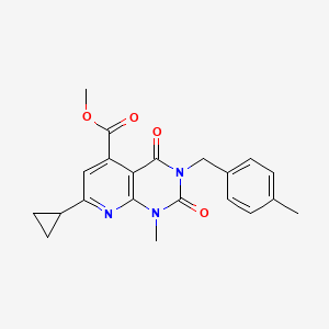 molecular formula C21H21N3O4 B11232513 Methyl 7-cyclopropyl-1-methyl-3-(4-methylbenzyl)-2,4-dioxo-1,2,3,4-tetrahydropyrido[2,3-d]pyrimidine-5-carboxylate 