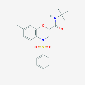 molecular formula C21H26N2O4S B11232610 N-tert-butyl-7-methyl-4-[(4-methylphenyl)sulfonyl]-3,4-dihydro-2H-1,4-benzoxazine-2-carboxamide 
