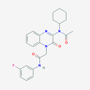 molecular formula C24H25FN4O3 B11233115 N-Cyclohexyl-N-(4-{[(3-fluorophenyl)carbamoyl]methyl}-3-oxo-3,4-dihydroquinoxalin-2-YL)acetamide 