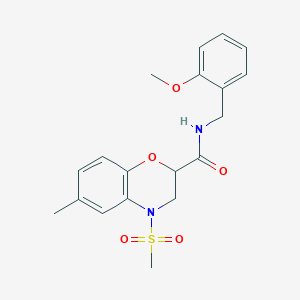 molecular formula C19H22N2O5S B11233384 N-(2-methoxybenzyl)-6-methyl-4-(methylsulfonyl)-3,4-dihydro-2H-1,4-benzoxazine-2-carboxamide 