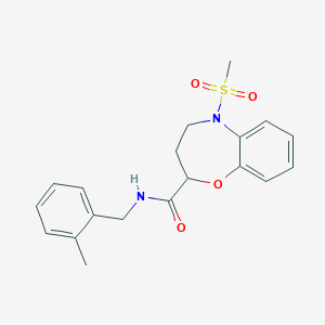 molecular formula C19H22N2O4S B11233486 N-(2-methylbenzyl)-5-(methylsulfonyl)-2,3,4,5-tetrahydro-1,5-benzoxazepine-2-carboxamide 