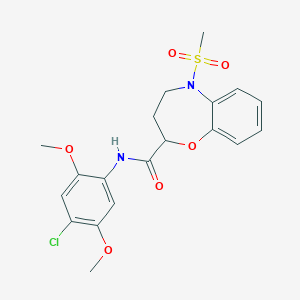 molecular formula C19H21ClN2O6S B11233585 N-(4-chloro-2,5-dimethoxyphenyl)-5-(methylsulfonyl)-2,3,4,5-tetrahydro-1,5-benzoxazepine-2-carboxamide 