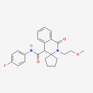 molecular formula C23H25FN2O3 B11233946 N-(4-fluorophenyl)-2'-(2-methoxyethyl)-1'-oxo-1',4'-dihydro-2'H-spiro[cyclopentane-1,3'-isoquinoline]-4'-carboxamide 