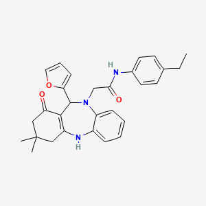 molecular formula C29H31N3O3 B11234355 N-(4-ethylphenyl)-2-[11-(furan-2-yl)-3,3-dimethyl-1-oxo-1,2,3,4,5,11-hexahydro-10H-dibenzo[b,e][1,4]diazepin-10-yl]acetamide 