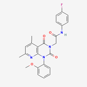 molecular formula C24H21FN4O4 B11234428 N-(4-fluorophenyl)-2-[1-(2-methoxyphenyl)-5,7-dimethyl-2,4-dioxo-1,4-dihydropyrido[2,3-d]pyrimidin-3(2H)-yl]acetamide 