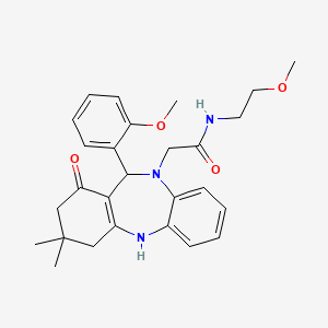 molecular formula C27H33N3O4 B11234479 N-(2-methoxyethyl)-2-[11-(2-methoxyphenyl)-3,3-dimethyl-1-oxo-1,2,3,4,5,11-hexahydro-10H-dibenzo[b,e][1,4]diazepin-10-yl]acetamide 