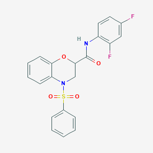 molecular formula C21H16F2N2O4S B11234505 N-(2,4-difluorophenyl)-4-(phenylsulfonyl)-3,4-dihydro-2H-1,4-benzoxazine-2-carboxamide 