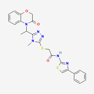 molecular formula C24H22N6O3S2 B11234547 2-({4-methyl-5-[1-(3-oxo-2,3-dihydro-4H-1,4-benzoxazin-4-yl)ethyl]-4H-1,2,4-triazol-3-yl}sulfanyl)-N-(4-phenyl-1,3-thiazol-2-yl)acetamide 