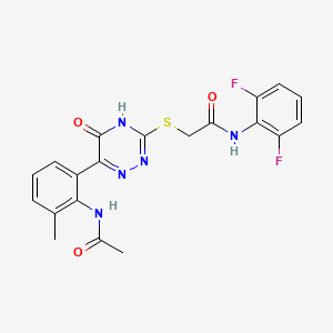 molecular formula C20H17F2N5O3S B11234603 2-({6-[2-(acetylamino)-3-methylphenyl]-5-oxo-2,5-dihydro-1,2,4-triazin-3-yl}sulfanyl)-N-(2,6-difluorophenyl)acetamide 