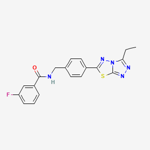 molecular formula C19H16FN5OS B11234702 N-[4-(3-ethyl[1,2,4]triazolo[3,4-b][1,3,4]thiadiazol-6-yl)benzyl]-3-fluorobenzamide 