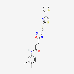 molecular formula C21H20N4O2S3 B11234862 N-(3,4-dimethylphenyl)-3-[3-({[4-(thiophen-2-yl)-1,3-thiazol-2-yl]sulfanyl}methyl)-1,2,4-oxadiazol-5-yl]propanamide 