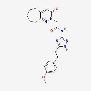 molecular formula C22H26N6O3 B11235231 N-[5-(4-methoxyphenethyl)-1H-1,2,4-triazol-3-yl]-2-(3-oxo-3,5,6,7,8,9-hexahydro-2H-cyclohepta[c]pyridazin-2-yl)acetamide 