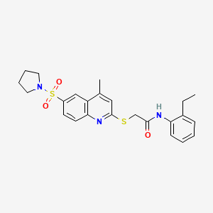 molecular formula C24H27N3O3S2 B11236258 N-(2-Ethylphenyl)-2-{[4-methyl-6-(pyrrolidine-1-sulfonyl)quinolin-2-YL]sulfanyl}acetamide 