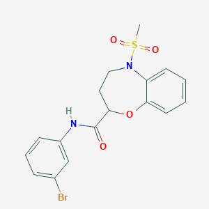 molecular formula C17H17BrN2O4S B11236273 N-(3-bromophenyl)-5-(methylsulfonyl)-2,3,4,5-tetrahydro-1,5-benzoxazepine-2-carboxamide 