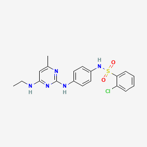molecular formula C19H20ClN5O2S B11236569 2-chloro-N-(4-((4-(ethylamino)-6-methylpyrimidin-2-yl)amino)phenyl)benzenesulfonamide 