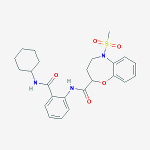 molecular formula C24H29N3O5S B11236694 N-[2-(cyclohexylcarbamoyl)phenyl]-5-(methylsulfonyl)-2,3,4,5-tetrahydro-1,5-benzoxazepine-2-carboxamide 