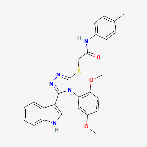 molecular formula C27H25N5O3S B11237526 2-{[4-(2,5-Dimethoxyphenyl)-5-(1H-indol-3-YL)-4H-1,2,4-triazol-3-YL]sulfanyl}-N-(4-methylphenyl)acetamide 