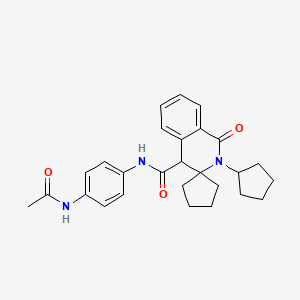 molecular formula C27H31N3O3 B11237680 N-[4-(acetylamino)phenyl]-2'-cyclopentyl-1'-oxo-1',4'-dihydro-2'H-spiro[cyclopentane-1,3'-isoquinoline]-4'-carboxamide 