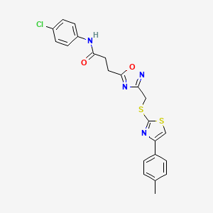 molecular formula C22H19ClN4O2S2 B11238163 N-(4-chlorophenyl)-3-[3-({[4-(4-methylphenyl)-1,3-thiazol-2-yl]sulfanyl}methyl)-1,2,4-oxadiazol-5-yl]propanamide 