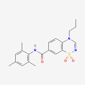 molecular formula C20H23N3O3S B11238556 N-mesityl-4-propyl-4H-1,2,4-benzothiadiazine-7-carboxamide 1,1-dioxide 