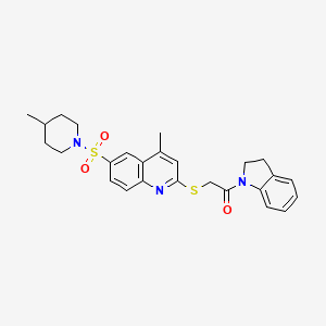 molecular formula C26H29N3O3S2 B11238768 1-(2,3-dihydro-1H-indol-1-yl)-2-({4-methyl-6-[(4-methylpiperidin-1-yl)sulfonyl]quinolin-2-yl}sulfanyl)ethanone 