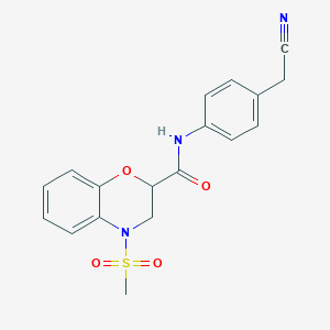 molecular formula C18H17N3O4S B11238826 N-[4-(cyanomethyl)phenyl]-4-(methylsulfonyl)-3,4-dihydro-2H-1,4-benzoxazine-2-carboxamide 