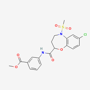 molecular formula C19H19ClN2O6S B11238940 Methyl 3-({[7-chloro-5-(methylsulfonyl)-2,3,4,5-tetrahydro-1,5-benzoxazepin-2-yl]carbonyl}amino)benzoate 