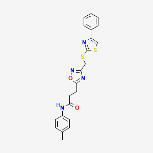 molecular formula C22H20N4O2S2 B11239214 N-(4-methylphenyl)-3-(3-{[(4-phenyl-1,3-thiazol-2-yl)sulfanyl]methyl}-1,2,4-oxadiazol-5-yl)propanamide 