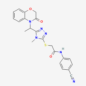 molecular formula C22H20N6O3S B11239336 N-(4-cyanophenyl)-2-({4-methyl-5-[1-(3-oxo-2,3-dihydro-4H-1,4-benzoxazin-4-yl)ethyl]-4H-1,2,4-triazol-3-yl}sulfanyl)acetamide 