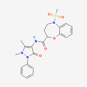 molecular formula C22H24N4O5S B11239368 N-(1,5-dimethyl-3-oxo-2-phenyl-2,3-dihydro-1H-pyrazol-4-yl)-5-(methylsulfonyl)-2,3,4,5-tetrahydro-1,5-benzoxazepine-2-carboxamide 