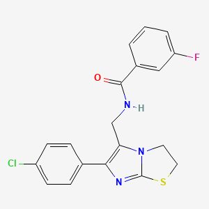 molecular formula C19H15ClFN3OS B11239414 N-((6-(4-chlorophenyl)-2,3-dihydroimidazo[2,1-b]thiazol-5-yl)methyl)-3-fluorobenzamide 