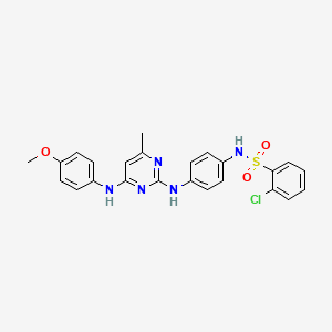 molecular formula C24H22ClN5O3S B11239551 2-chloro-N-(4-((4-((4-methoxyphenyl)amino)-6-methylpyrimidin-2-yl)amino)phenyl)benzenesulfonamide 