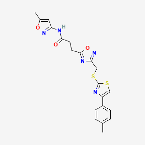 molecular formula C20H19N5O3S2 B11239785 N-(5-methyl-1,2-oxazol-3-yl)-3-[3-({[4-(4-methylphenyl)-1,3-thiazol-2-yl]sulfanyl}methyl)-1,2,4-oxadiazol-5-yl]propanamide 