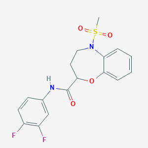 molecular formula C17H16F2N2O4S B11239990 N-(3,4-difluorophenyl)-5-(methylsulfonyl)-2,3,4,5-tetrahydro-1,5-benzoxazepine-2-carboxamide 