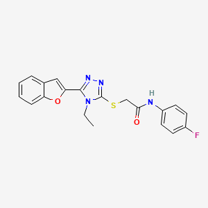 molecular formula C20H17FN4O2S B11240004 2-{[5-(1-benzofuran-2-yl)-4-ethyl-4H-1,2,4-triazol-3-yl]sulfanyl}-N-(4-fluorophenyl)acetamide 
