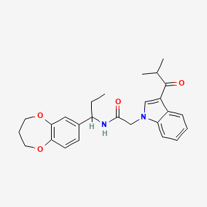 molecular formula C26H30N2O4 B11240209 N-[1-(3,4-dihydro-2H-1,5-benzodioxepin-7-yl)propyl]-2-[3-(2-methylpropanoyl)-1H-indol-1-yl]acetamide 