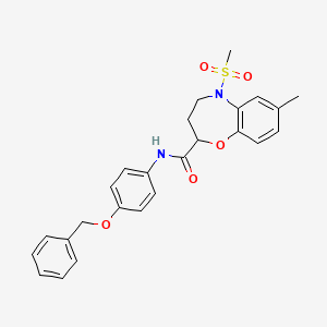 molecular formula C25H26N2O5S B11240410 N-[4-(benzyloxy)phenyl]-7-methyl-5-(methylsulfonyl)-2,3,4,5-tetrahydro-1,5-benzoxazepine-2-carboxamide 
