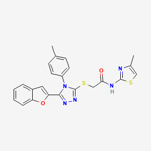 molecular formula C23H19N5O2S2 B11240520 2-{[5-(1-benzofuran-2-yl)-4-(4-methylphenyl)-4H-1,2,4-triazol-3-yl]sulfanyl}-N-(4-methyl-1,3-thiazol-2-yl)acetamide 