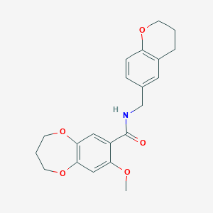 molecular formula C21H23NO5 B11240832 N-(3,4-dihydro-2H-chromen-6-ylmethyl)-8-methoxy-3,4-dihydro-2H-1,5-benzodioxepine-7-carboxamide 