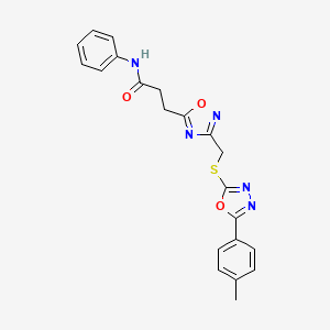molecular formula C21H19N5O3S B11240880 3-[3-({[5-(4-methylphenyl)-1,3,4-oxadiazol-2-yl]sulfanyl}methyl)-1,2,4-oxadiazol-5-yl]-N-phenylpropanamide 