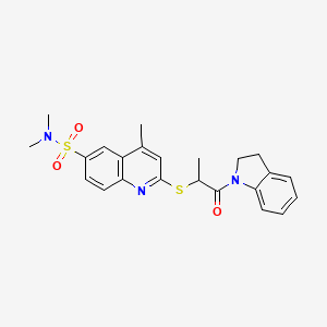 molecular formula C23H25N3O3S2 B11241029 2-{[1-(2,3-dihydro-1H-indol-1-yl)-1-oxopropan-2-yl]sulfanyl}-N,N,4-trimethylquinoline-6-sulfonamide 